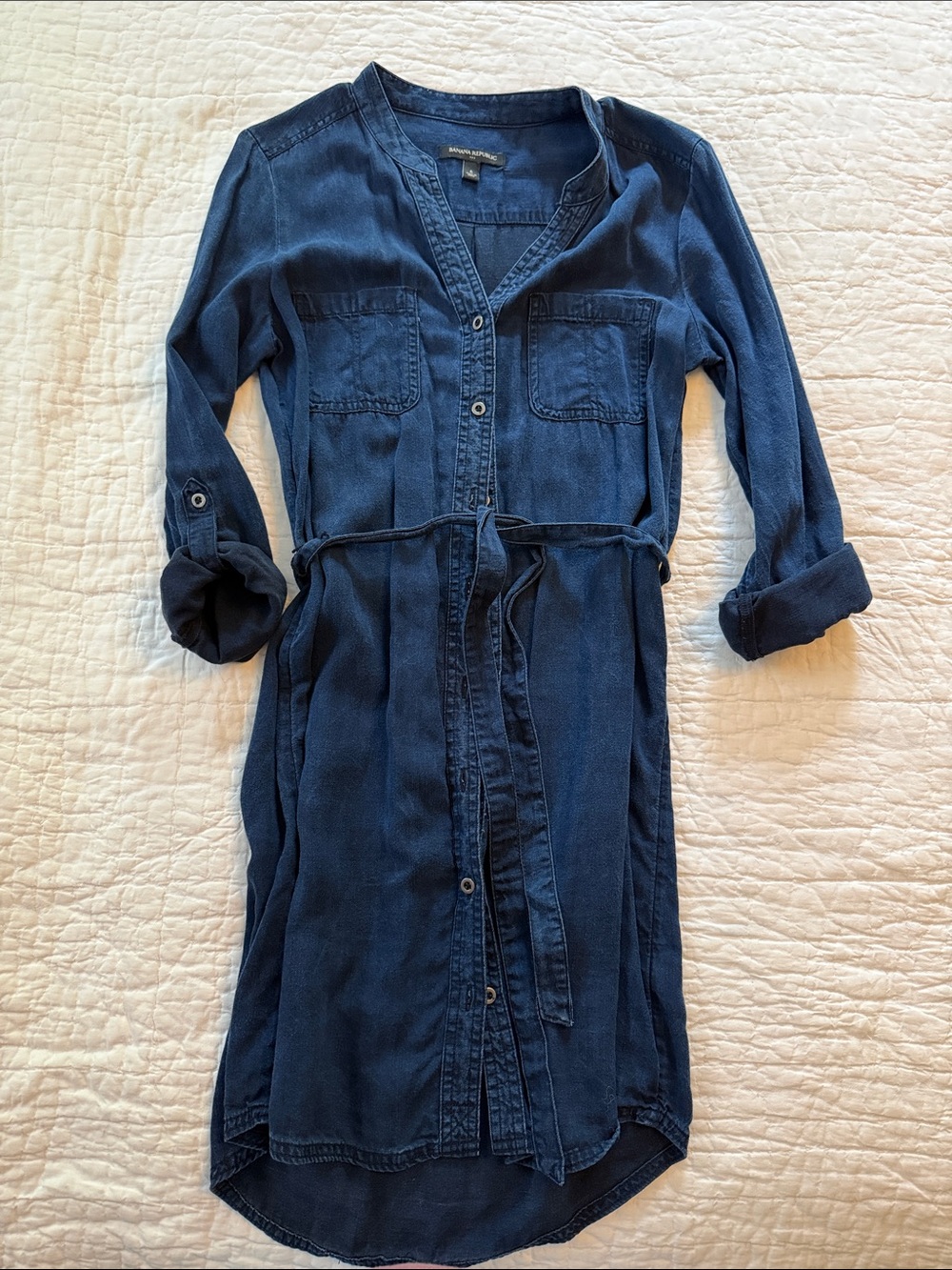 Banana Republic Navy Long-Sleeve Tie-Waist Shirt Dress